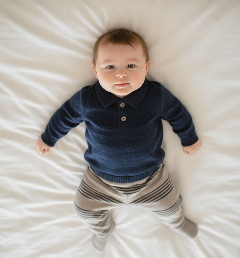 The Little Gentleman Knit Set - Organic Navy Polo & Striped Pants