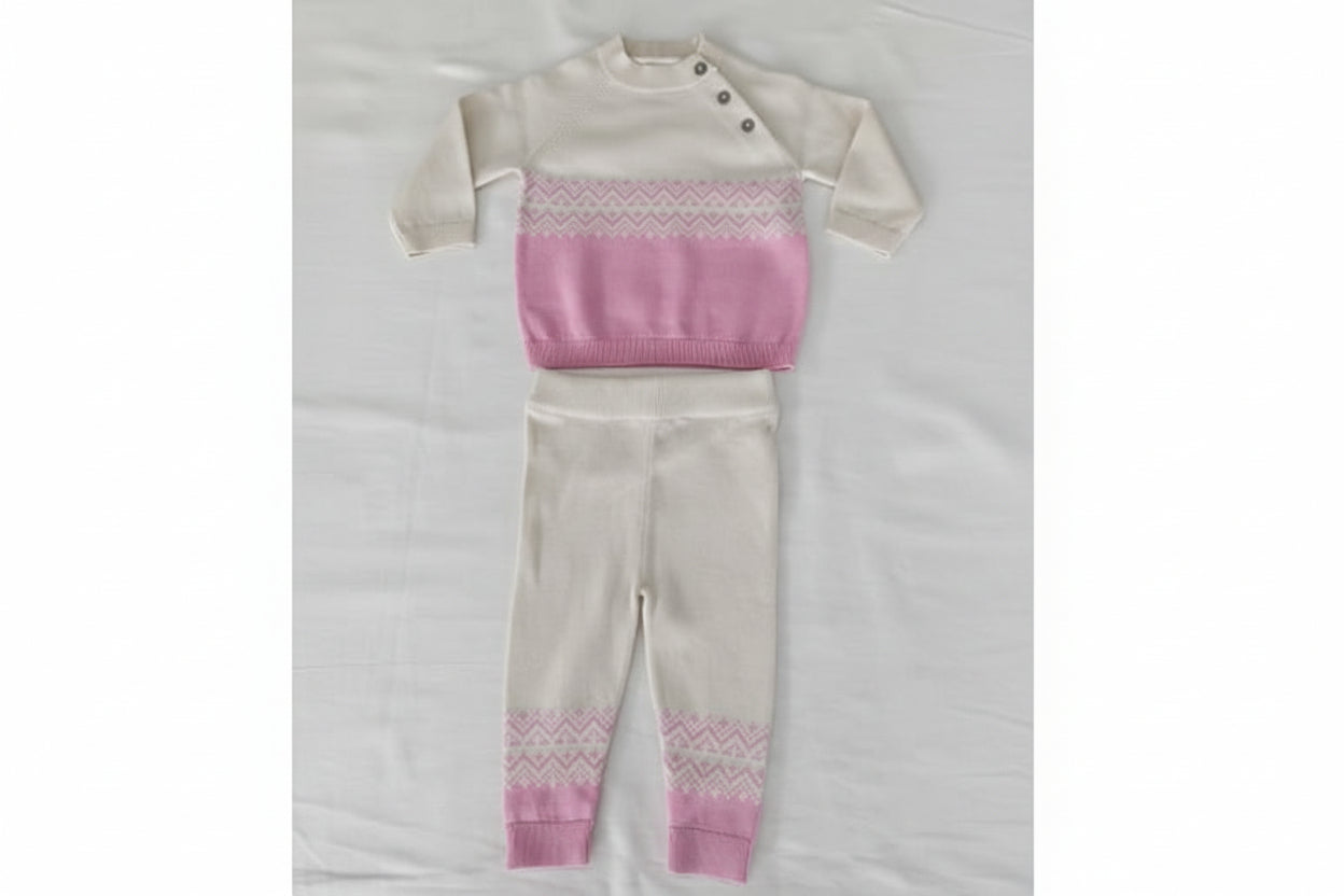 The Nordic Fair Isle Organic Knit Set - Cream & Blossom Pink