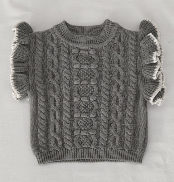 The Meadow Cable Knit Ruffle Sweater - Sage Green