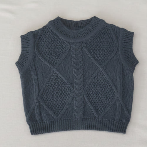 The Artisan Diamond-Knit Sweater Vest-Steel Blue