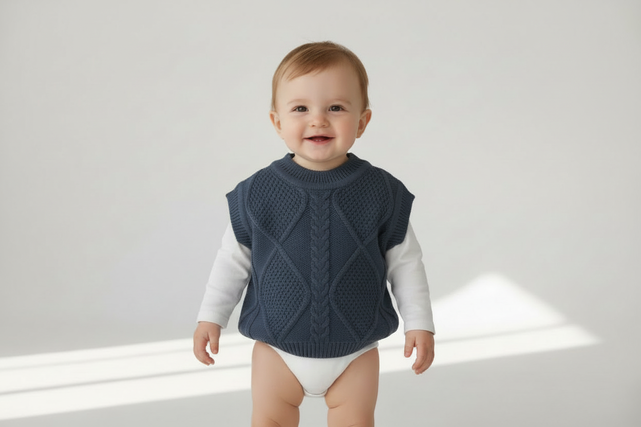 The Artisan Diamond-Knit Sweater Vest-Steel Blue