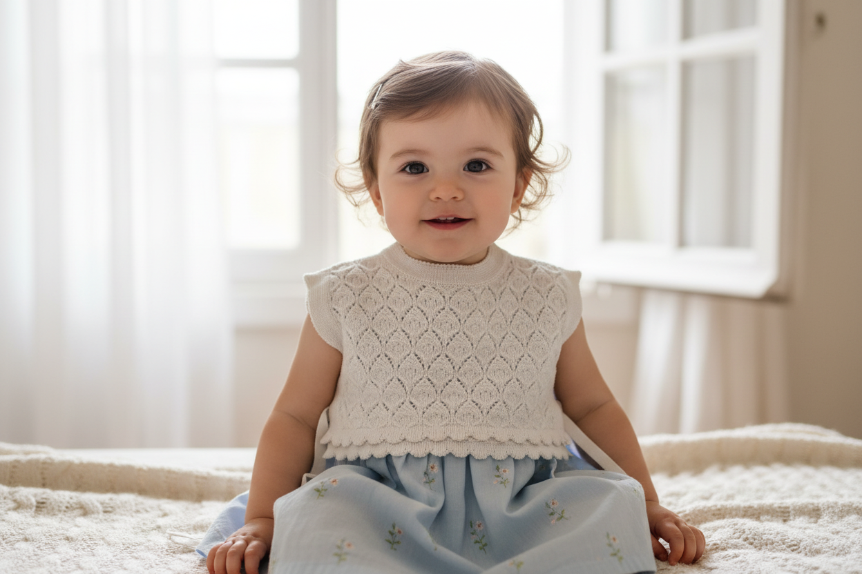 The English Garden Scalloped Bib-Sweater - Heirloom Pointelle Knit