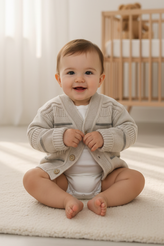 Heritage Texture-Knit Cardigan - Oatmeal & Charcoal Stripe